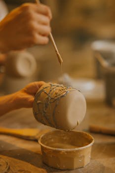 Close-up of crafting a clay mug with precise detail in an artisan workshop.