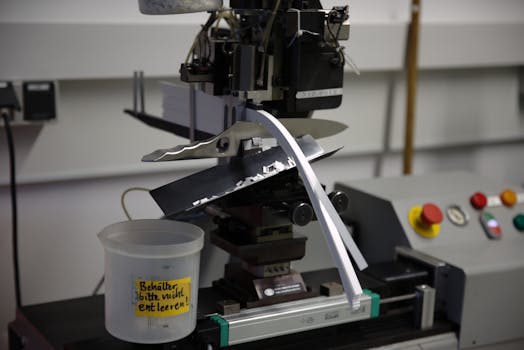 Close-up of knife testing machine in Solingen, showcasing precision engineering.